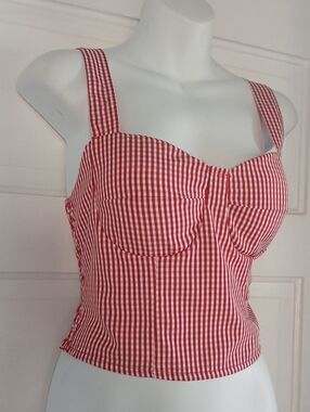 Souvenir Red Gingham Bustier Crop Top Sweetheart Neckline Coastal Cowgirl Medium